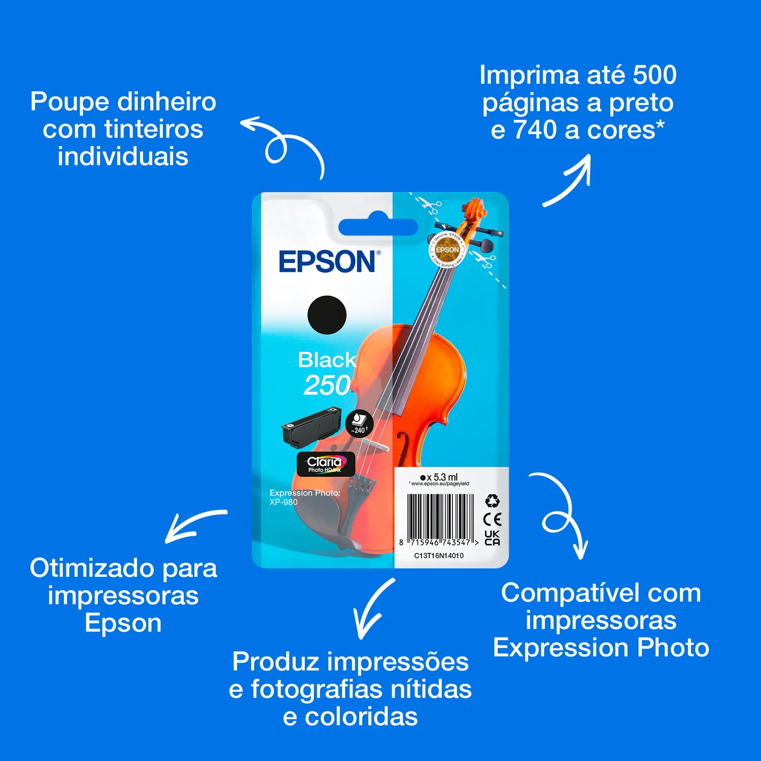 Tinteiro Epson 250 Preto Original Claria Photo HD para Expression Photo XP-980 - Imagem 2