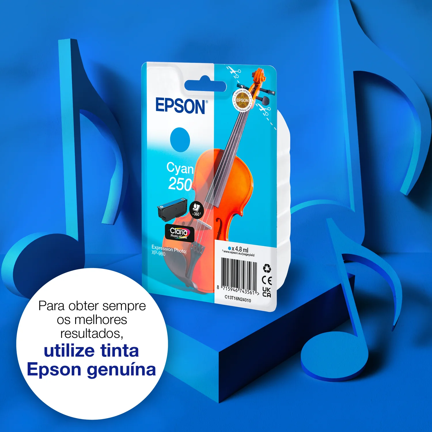 Tinteiro Epson 250 Ciano Claria Photo HD Violino Original - Imagem 3