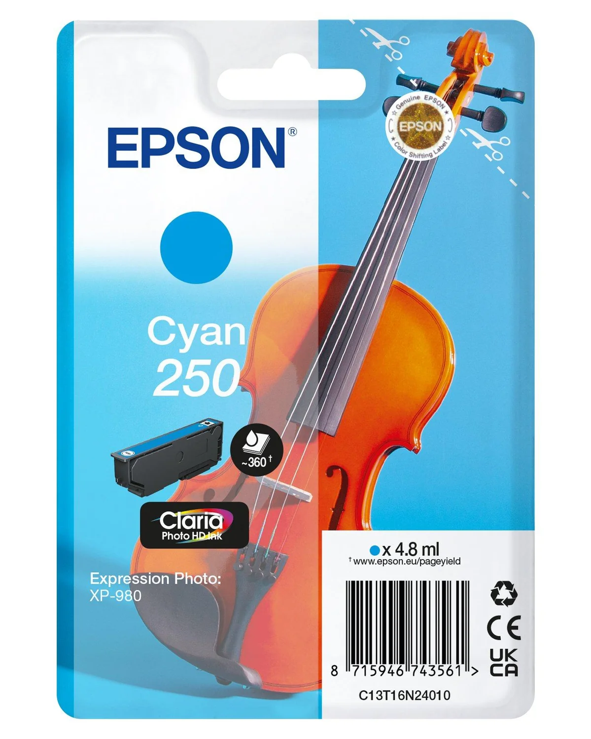 Tinteiro Epson 250 Ciano Claria Photo HD Violino Original - Imagem 1