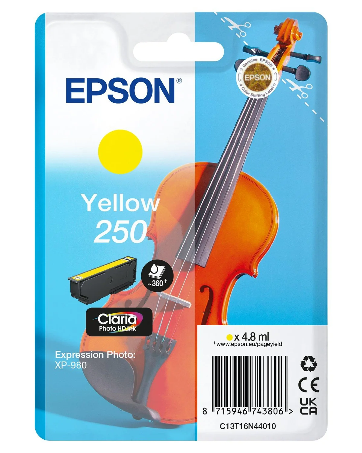 Tinteiro Epson 250 Violino Amarelo Singlepack Claria Photo HD Original - Imagem 1