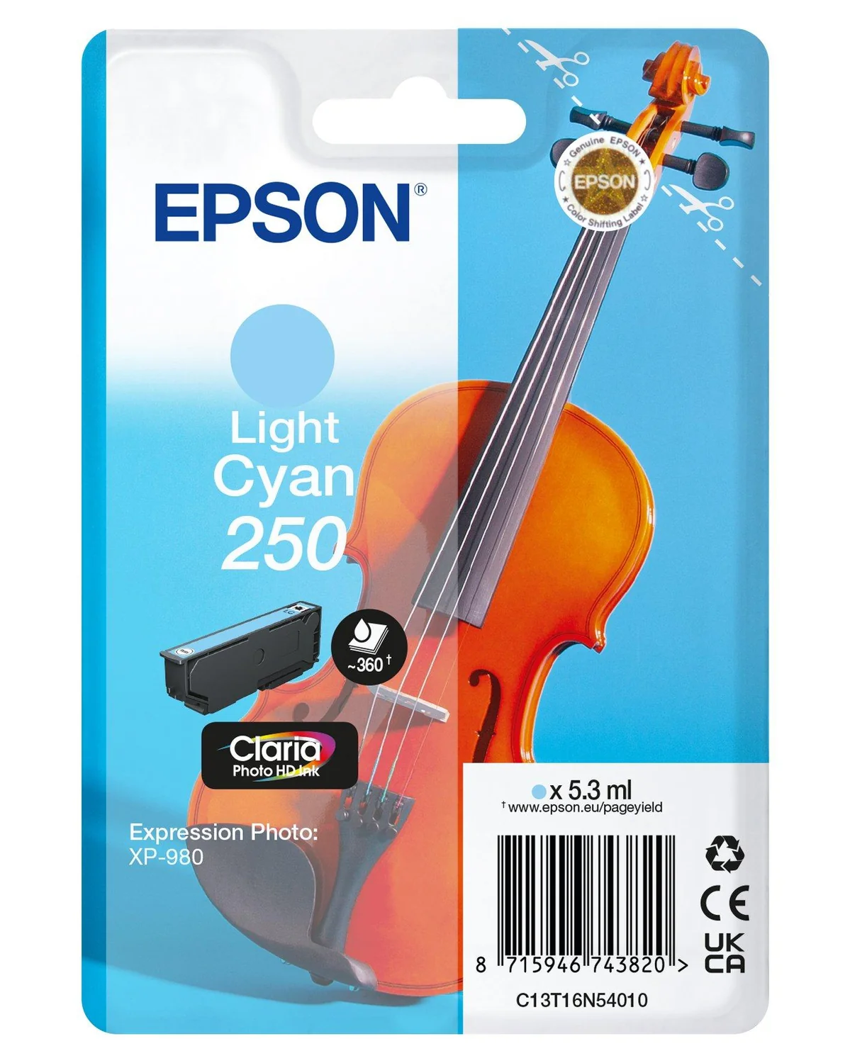 Tinteiro Epson 250 Violino Ciano Claro Singlepack Claria Photo HD Original - Imagem 1