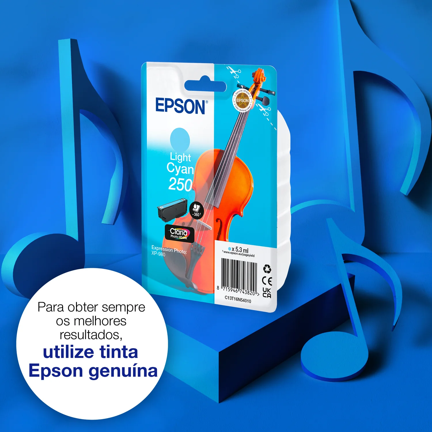 Tinteiro Epson 250 Violino Ciano Claro Singlepack Claria Photo HD Original - Imagem 3