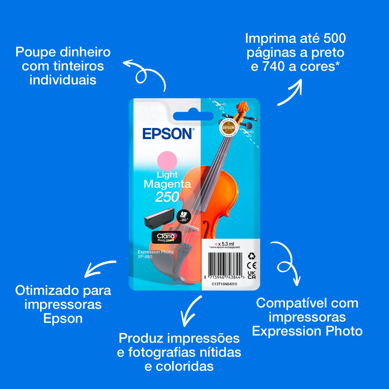 Tinteiro Epson 250 XL Magenta Claro Claria Photo HD Expression Photo XP-980 - Imagem 2