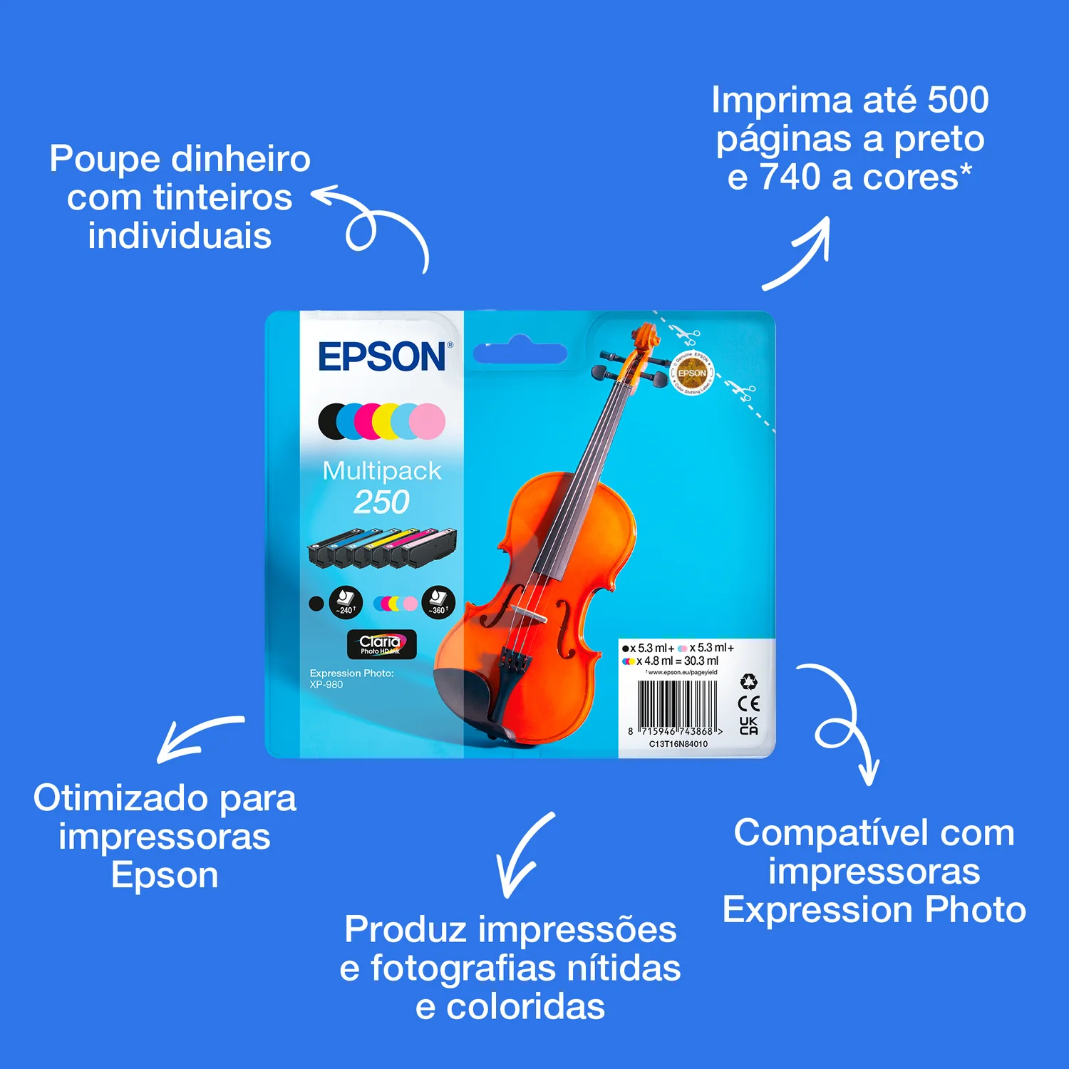 Tinteiros Epson 250 Violino Multipack 6 Cores Claria Photo HD Originais - Imagem 2