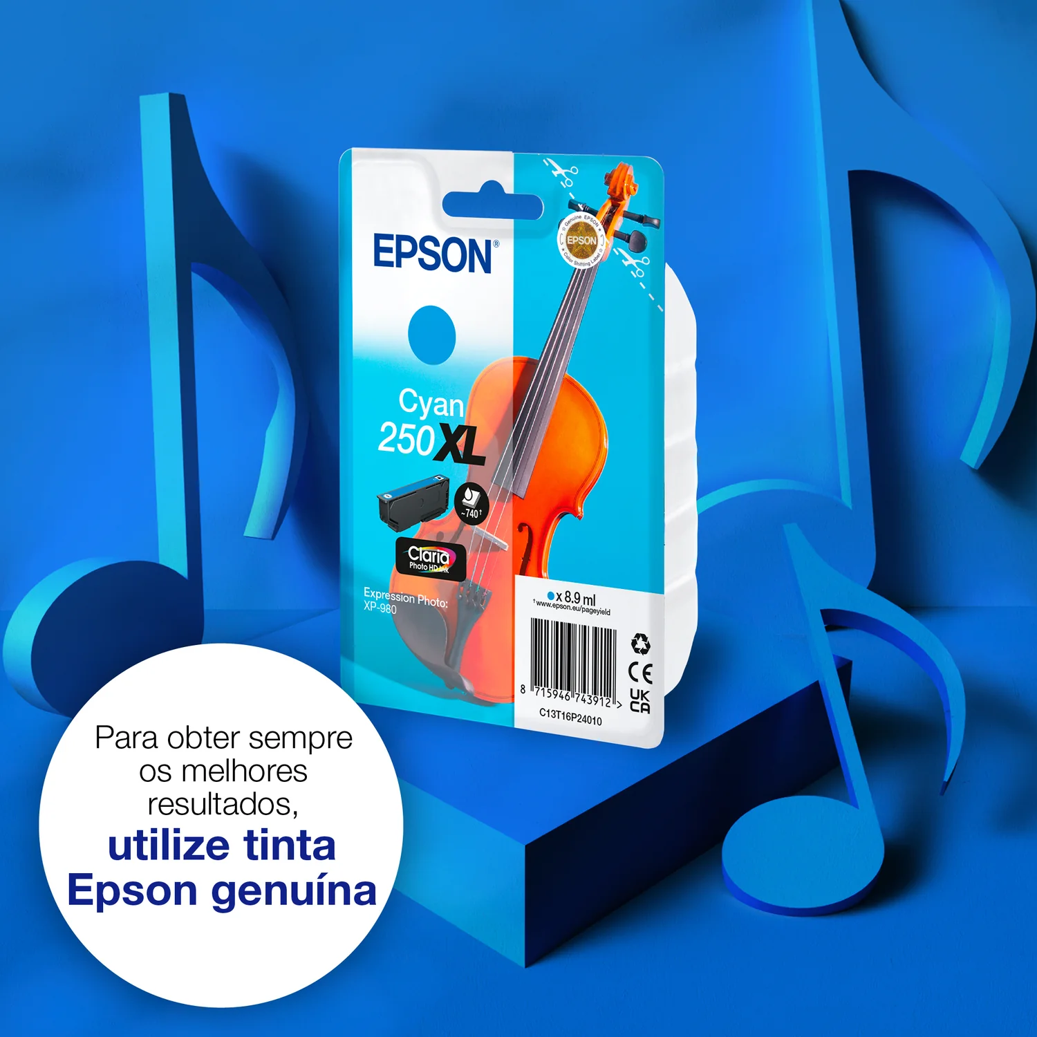Tinteiro Epson 250XL Ciano Claria Photo HD Violino Original - Imagem 3