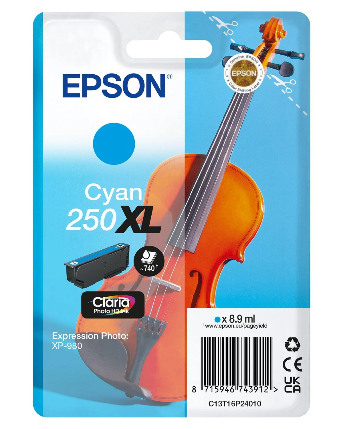 Tinteiro Epson 250XL Ciano Claria Photo HD Violino Original - Imagem 1