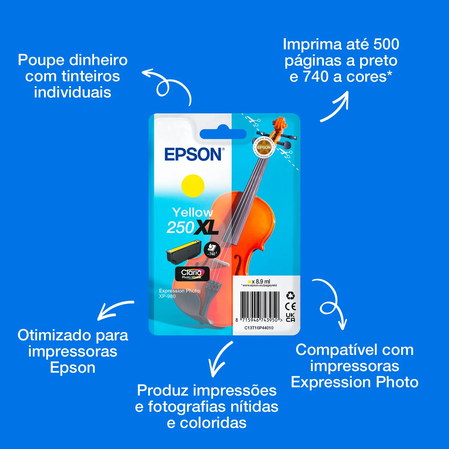 Tinteiro Epson 250XL Amarelo Original Claria Photo HD para Expression Photo XP-980 - Imagem 2