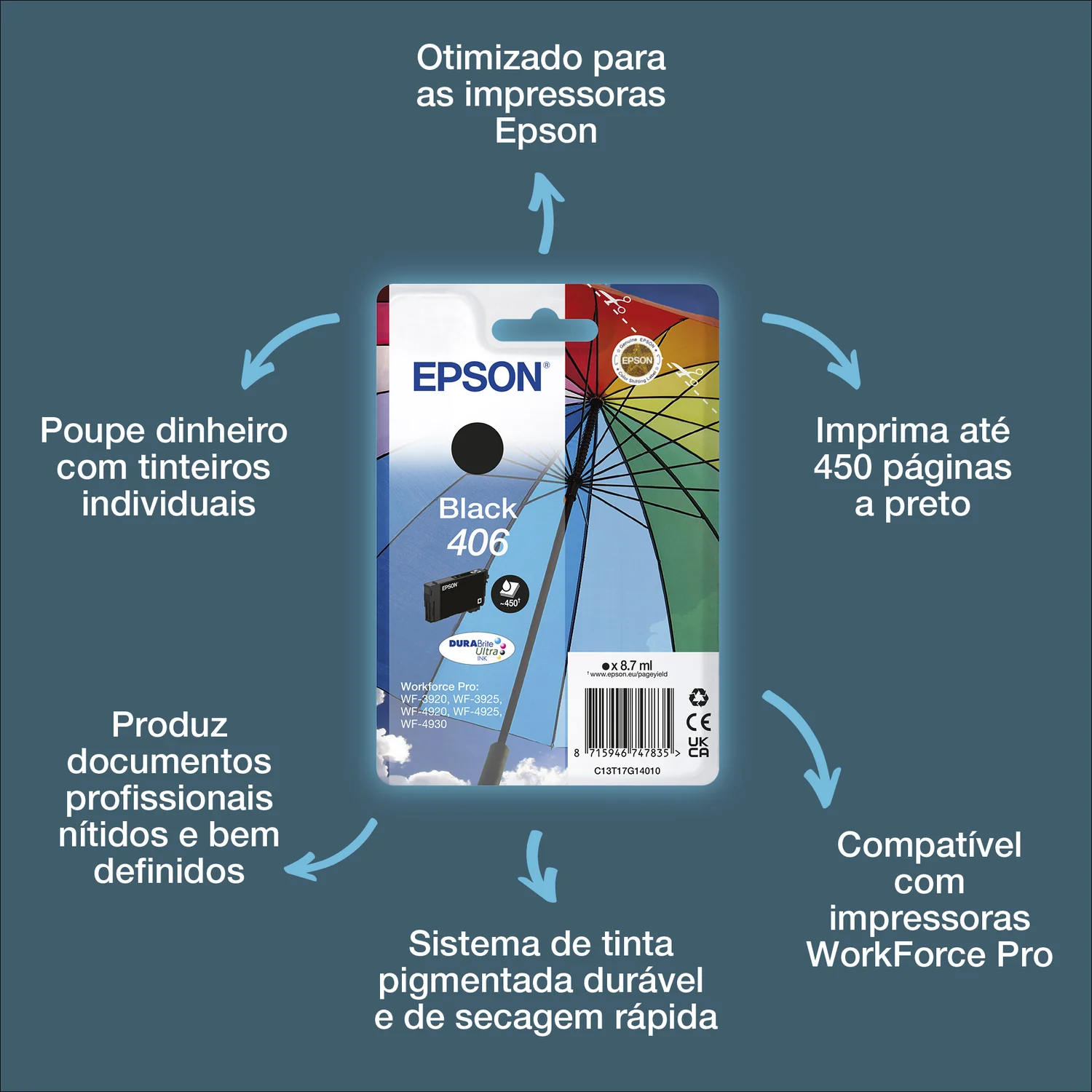 Tinteiro Epson 406 DURABrite Ultra Preto 8.7ml Rendimento 1200 Páginas - Imagem 1