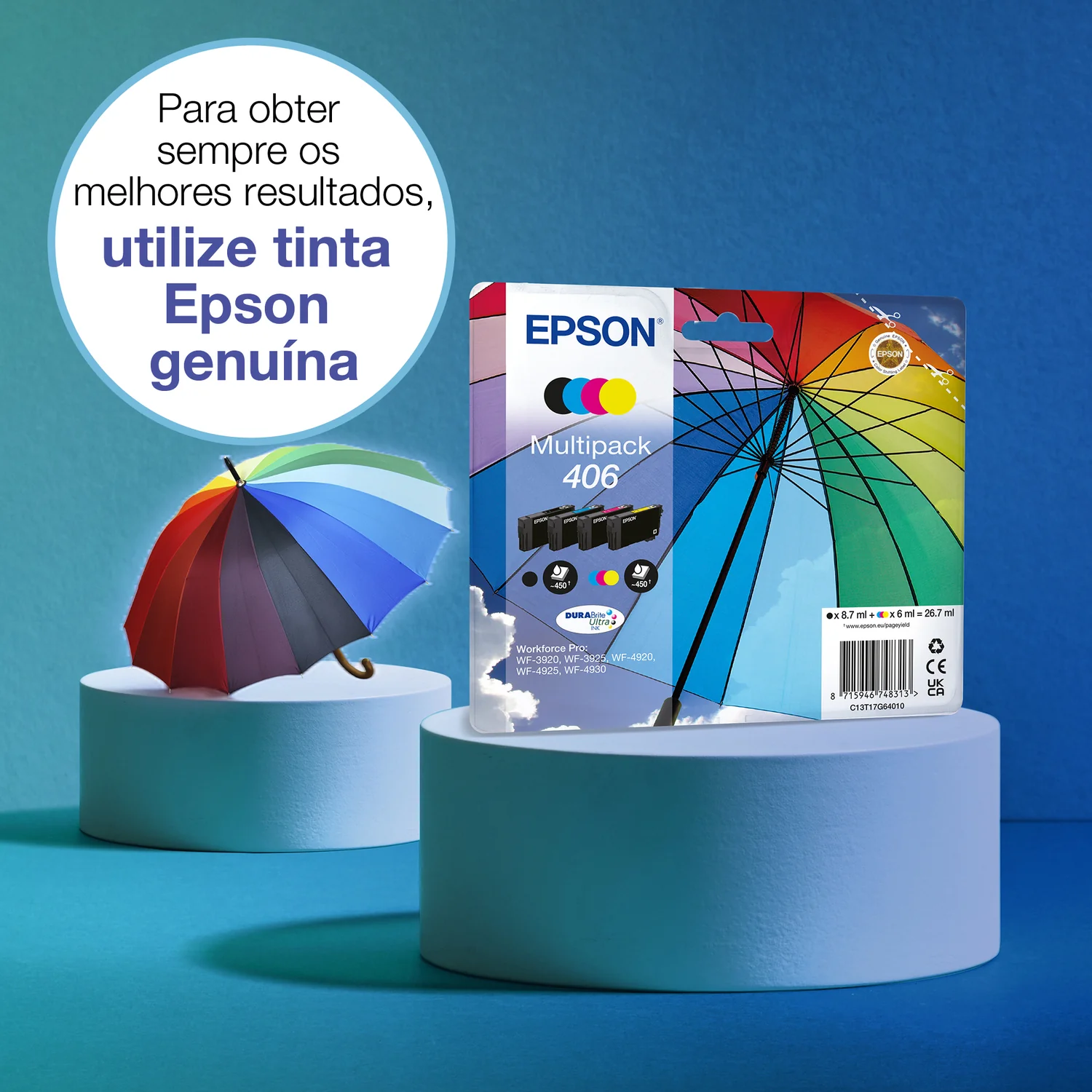 Tinteiro Epson 406 DURABrite Ultra Multipack 4 Cores (Preto, Ciano, Magenta, Amarelo) 450 Páginas Original - Imagem 1