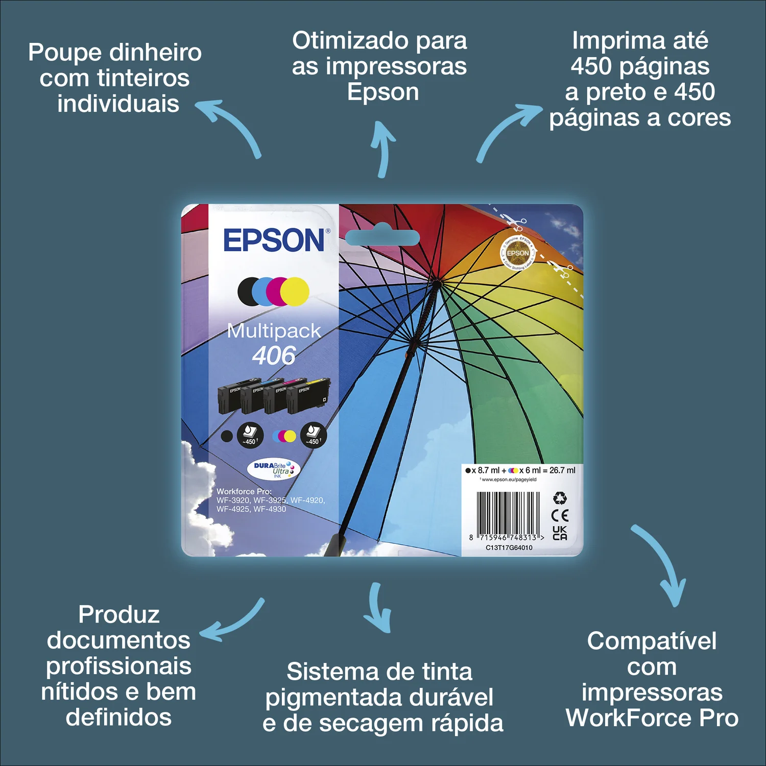 Tinteiro Epson 406 DURABrite Ultra Multipack 4 Cores (Preto, Ciano, Magenta, Amarelo) 450 Páginas Original - Imagem 4