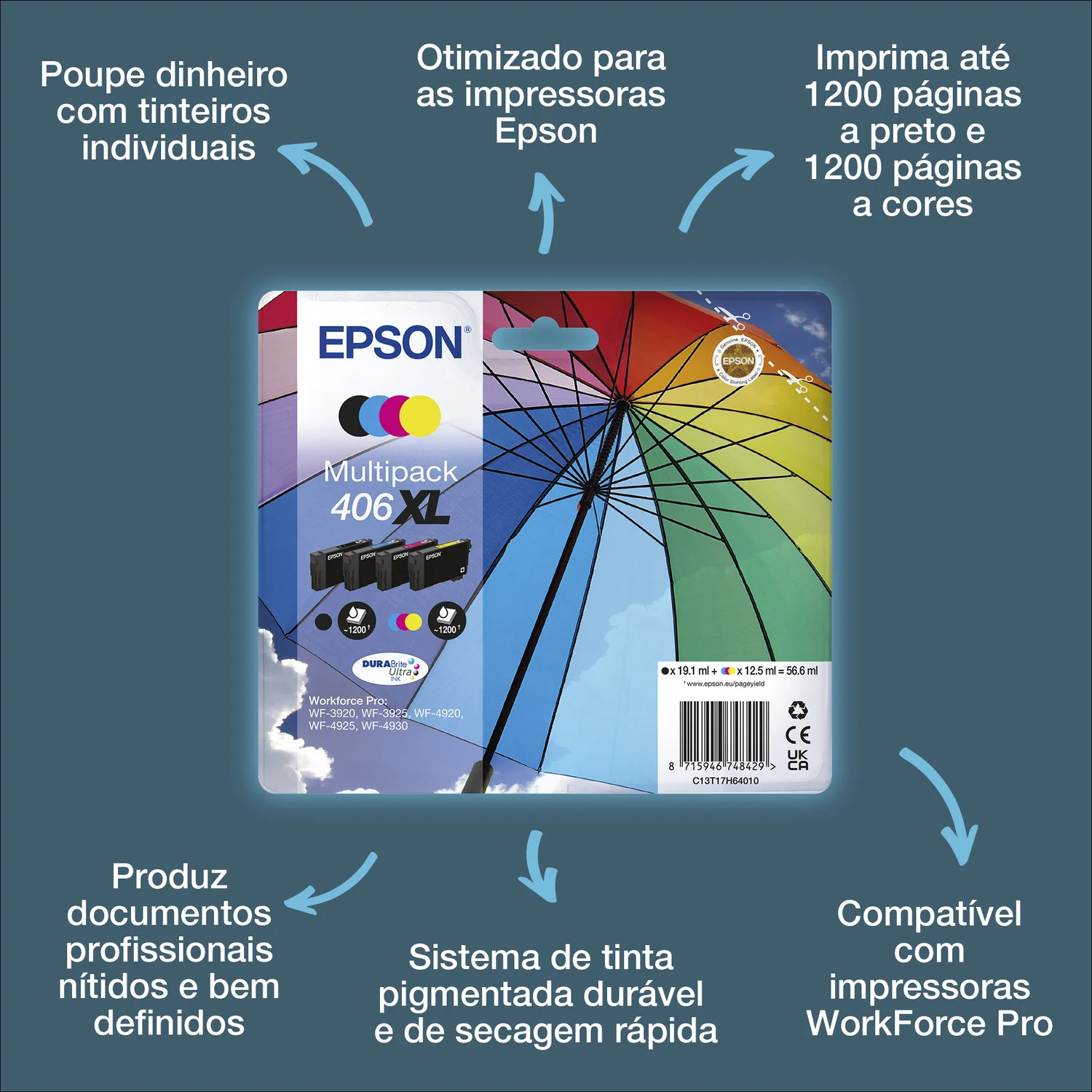 Tinteiros Epson Multipack 406XL DURABrite Ultra 4 Cores Alta Capacidade (XL) - Imagem 1