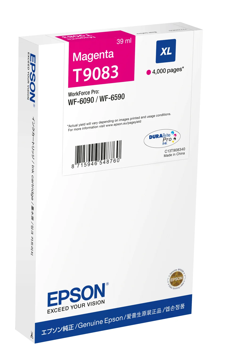 Tinteiro Epson T9083 Magenta XL Original para WorkForce Pro WF-6090/WF-6590 - Imagem 1
