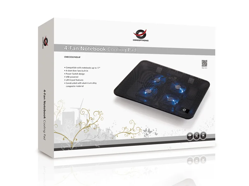 Base de Refrigeração para Portátil Conceptronic CNBCOOLPADL4F 15.6" 4 Ventoinhas USB Alumínio - Imagem 4