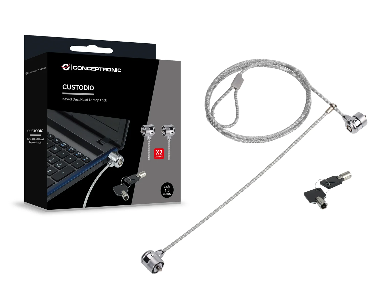 Cadeado de segurança Conceptronic CNBSLOCK15T para portátil 1,5 m com chave prateado - Imagem 4