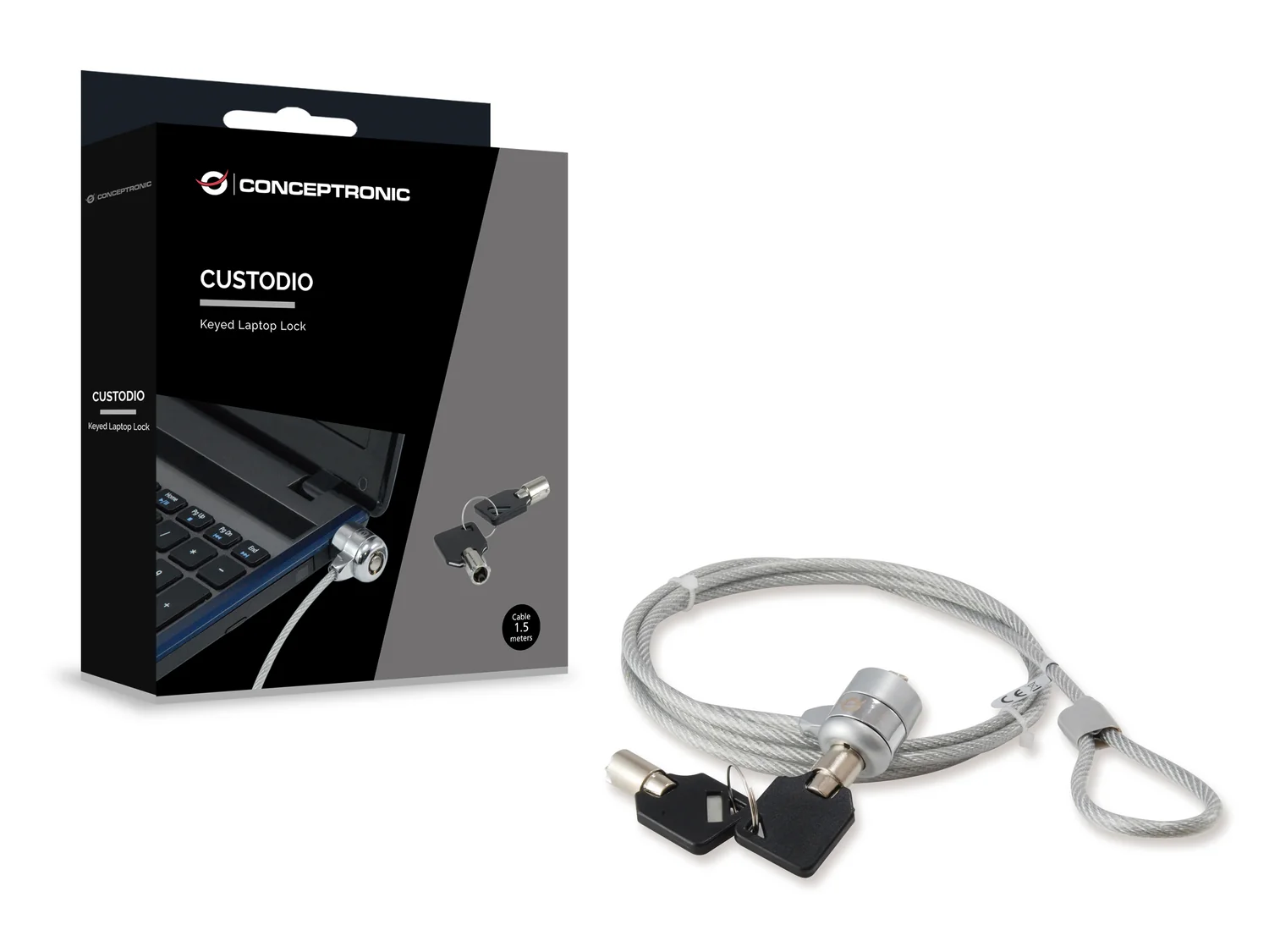 Cadeado Antifurto para Portátil Conceptronic CNBSLOCK15 com Chave Slot Kensington e Cabo de Aço 1,5 m Prateado - Imagem 2
