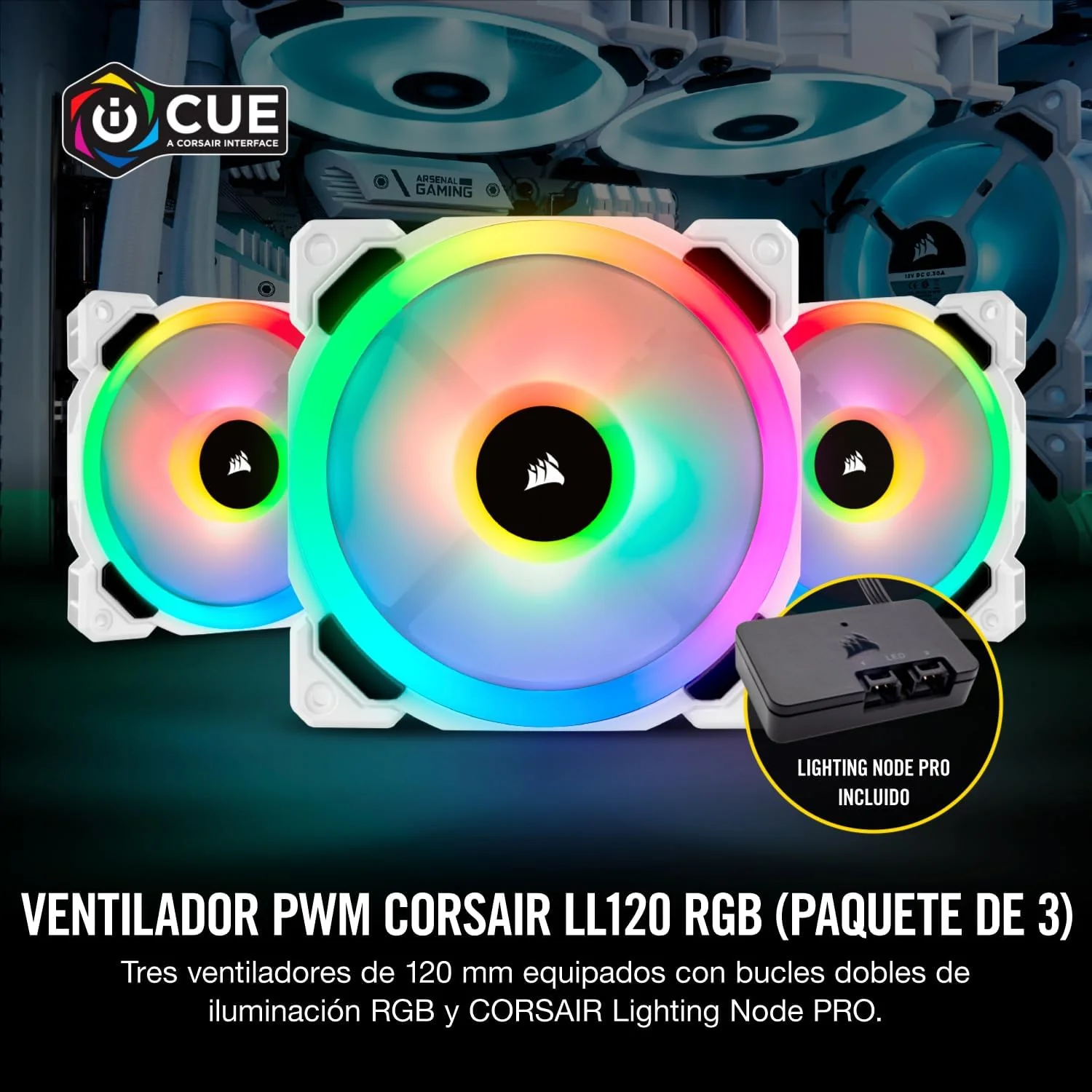 Ventoinha PC Corsair LL120 RGB Branca 120mm Dual Light Loop Pack 3 - Imagem 2