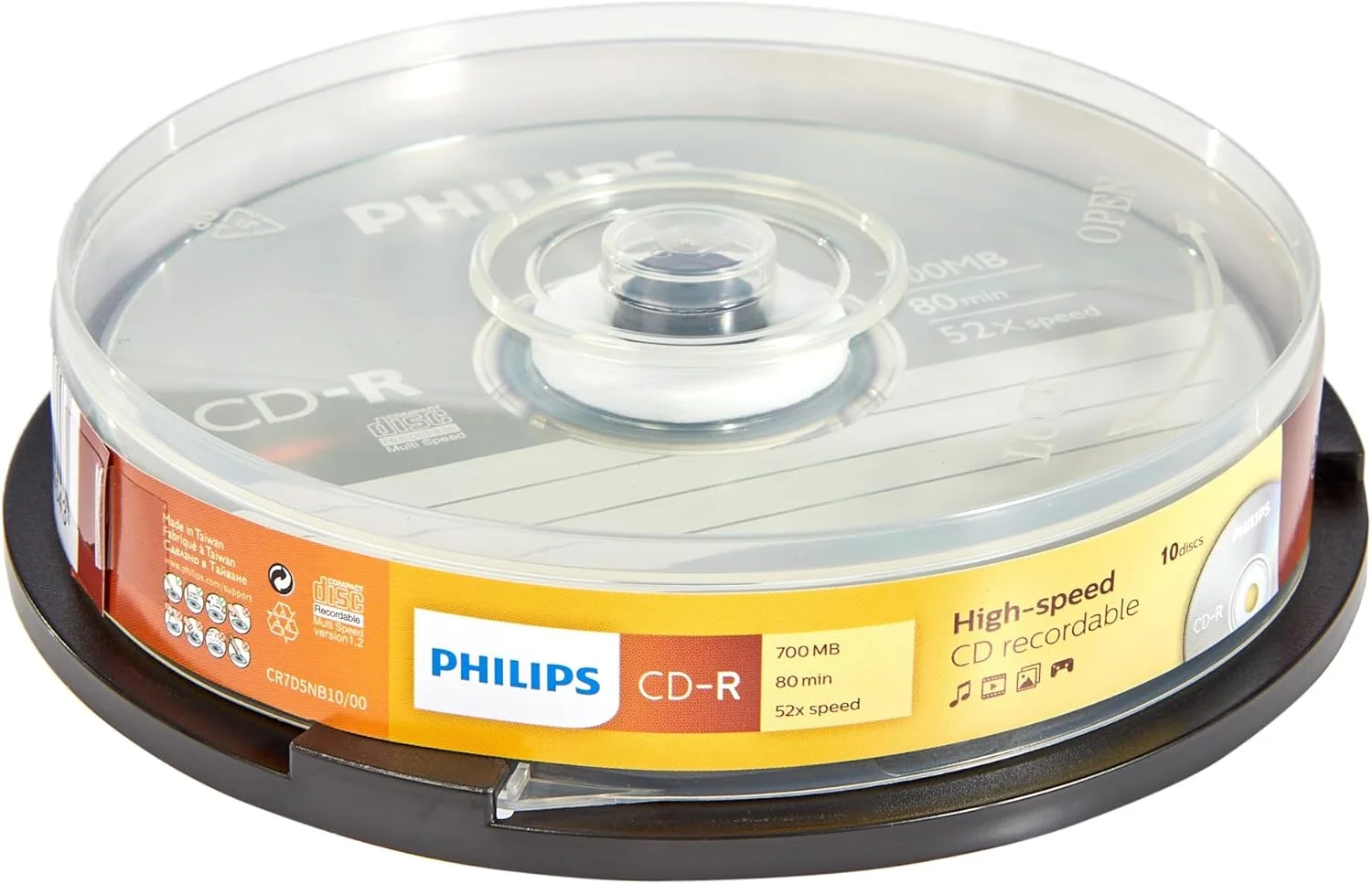 Pack CD-R virgem Philips CR7D5NB10 700MB 80min 52x cakebox 10 unidades