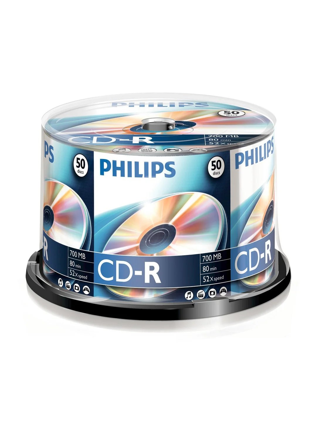 CD-R Philips 700MB 52x 80min Cakebox — Pack 50 unidades
