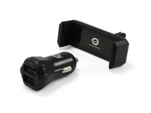 Carregador de Carro USB Conceptronic CUSBCAR2AKIT 2 Portas USB-A 2000 mA Preto - Imagem 1