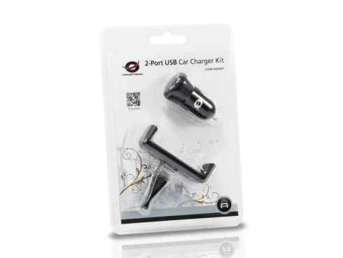 Carregador de Carro USB Conceptronic CUSBCAR2AKIT 2 Portas USB-A 2000 mA Preto - Imagem 2