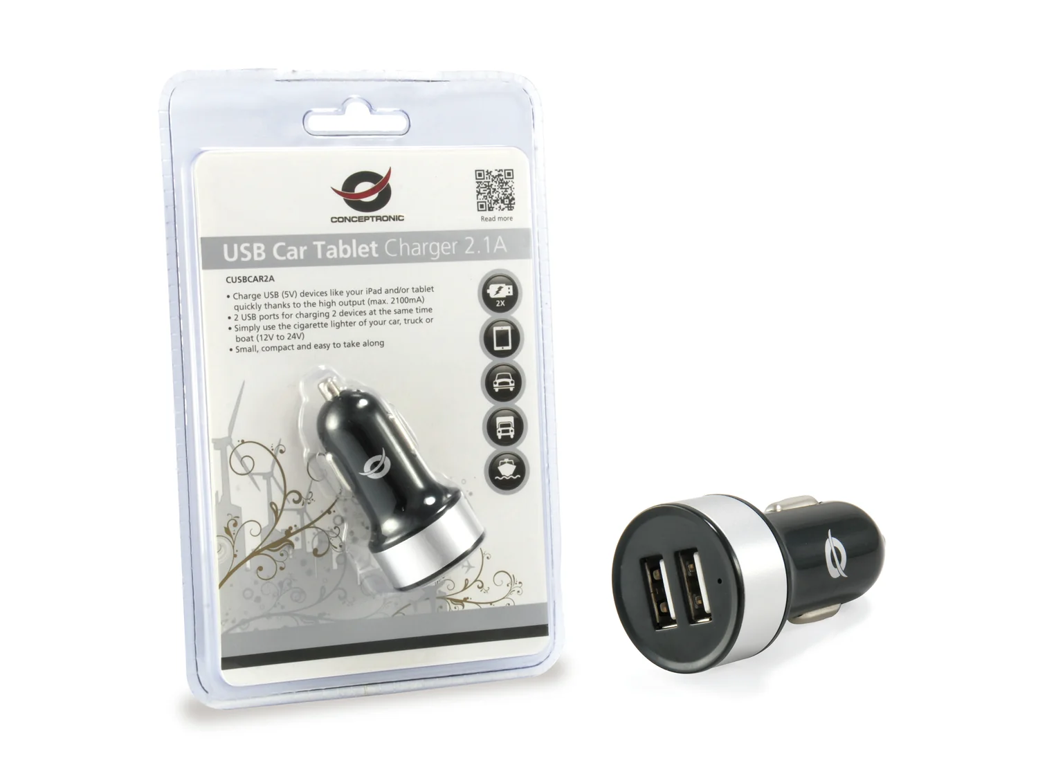 Carregador de carro USB Conceptronic CUSBCAR2A 2 portas 2.1A 10.5W prateado - Imagem 5