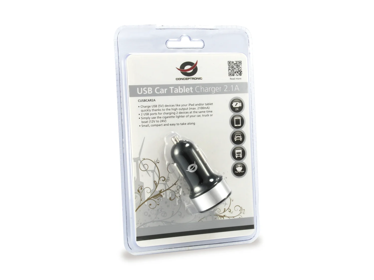 Carregador de carro USB Conceptronic CUSBCAR2A 2 portas 2.1A 10.5W prateado - Imagem 6