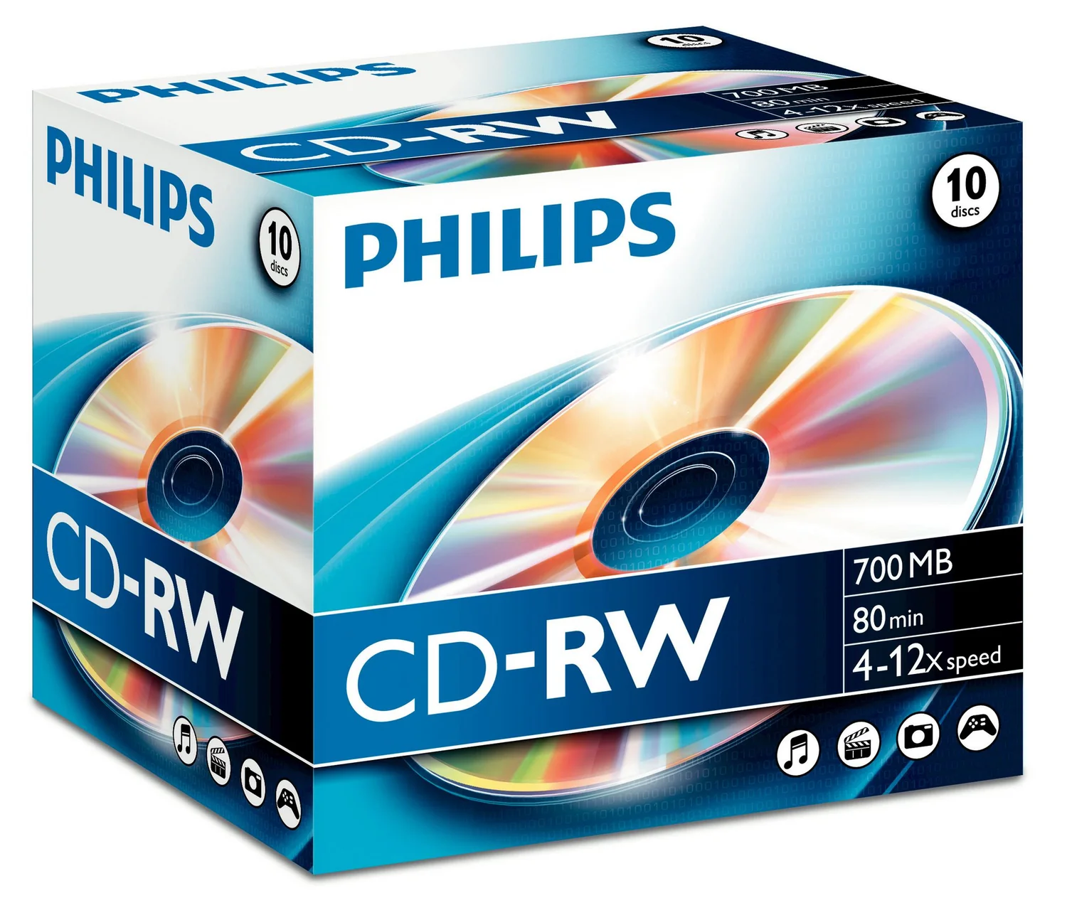 CD-RW Philips 700MB 80min 4-12x Jewel Case 10 Unidades