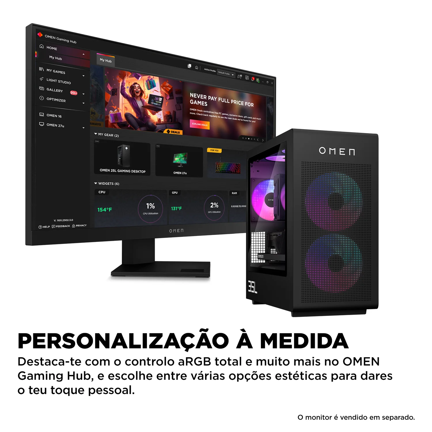 Computador HP OMEN 35L GT16-1006np AMD Ryzen 7 9800X3D 32GB 1TB SSD RTX 5080 16GB Preto - Imagem 5