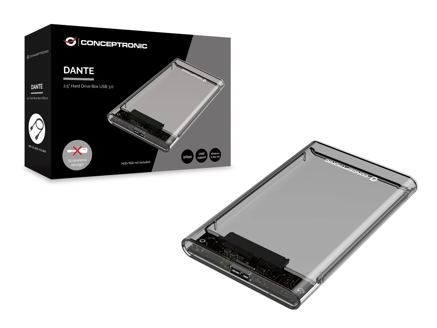 Caixa Externa para Disco Conceptronic DANTE03T 2.5" SATA USB 3.0 Transparente - Imagem 2