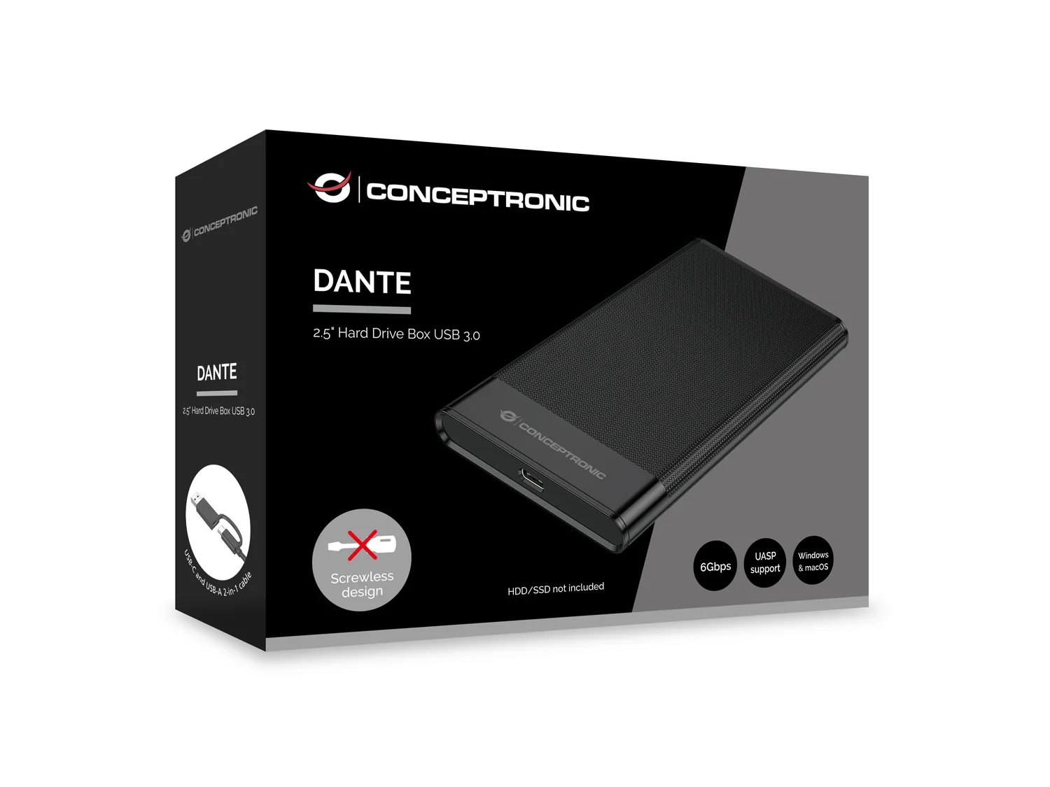 Caixa Externa Conceptronic Dante para Disco 2.5 Polegadas SATA III USB 3.2 Gen 1 UASP Preto - Imagem 6