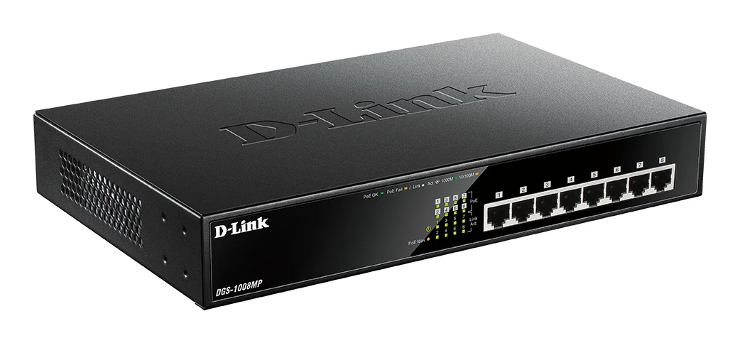 Switch de rede D-Link DGS-1008MP 8 portas Gigabit PoE+ 140W não-gerido - Imagem 3