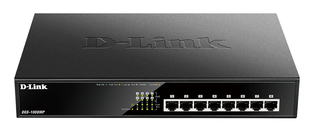 Switch de rede D-Link DGS-1008MP 8 portas Gigabit PoE+ 140W não-gerido - Imagem 1