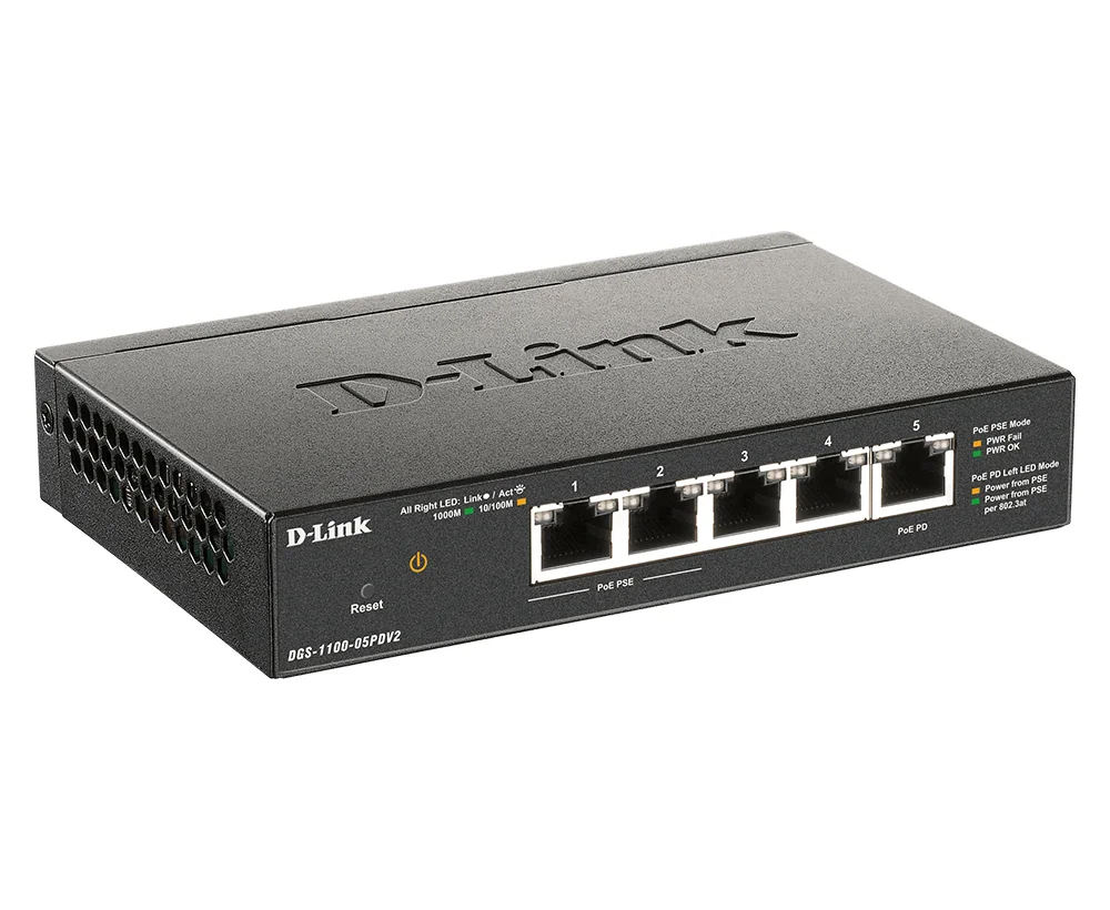 Switch de rede D-Link DGS-1100-05PDV2 5 portas Gigabit PoE 18W Smart Managed silencioso - Imagem 3