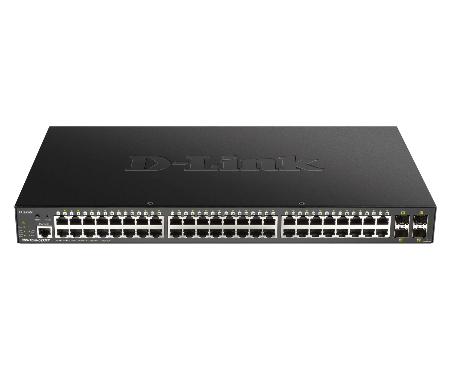 Switch de rede D-Link DGS-1250-52XMP/E gerido L3 48 portas Gigabit PoE+ com 4x 10G SFP+ - Imagem 1