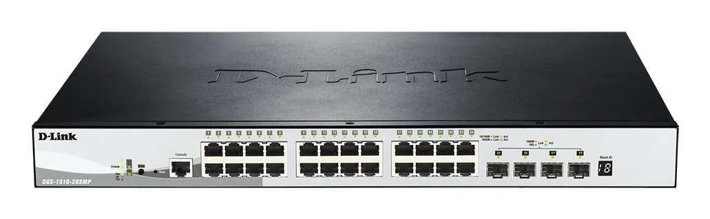 Switch de rede D-Link DGS-1510-28XMP/E 28 portas Gigabit PoE Smart Pro 10G SFP+ - Imagem 1