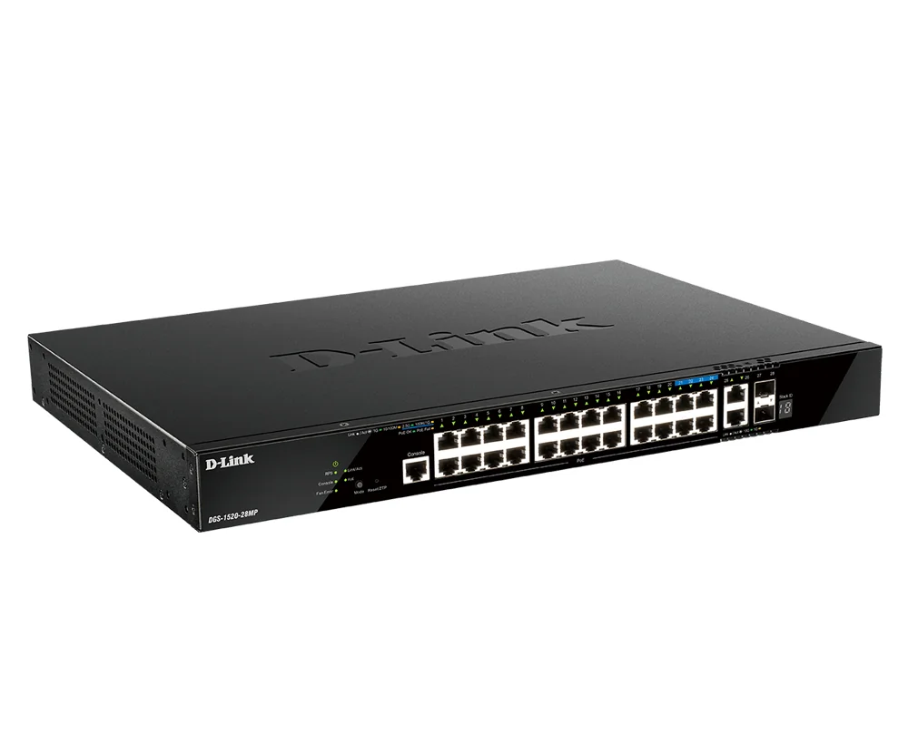 Switch de Rede Gerido D-Link DGS-1520-28MP/E Smart Pro L3 24 Portas PoE+ 10G Stackable 1U - Imagem 1