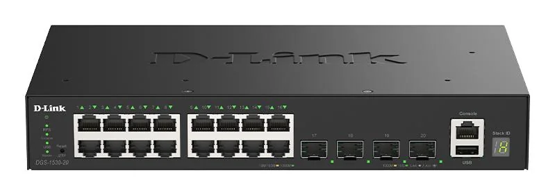 Switch de rede D-Link DGS-1530-20/E Smart Pro Stackable 16 portas Gigabit + 4 SFP+ 10G gerido L2