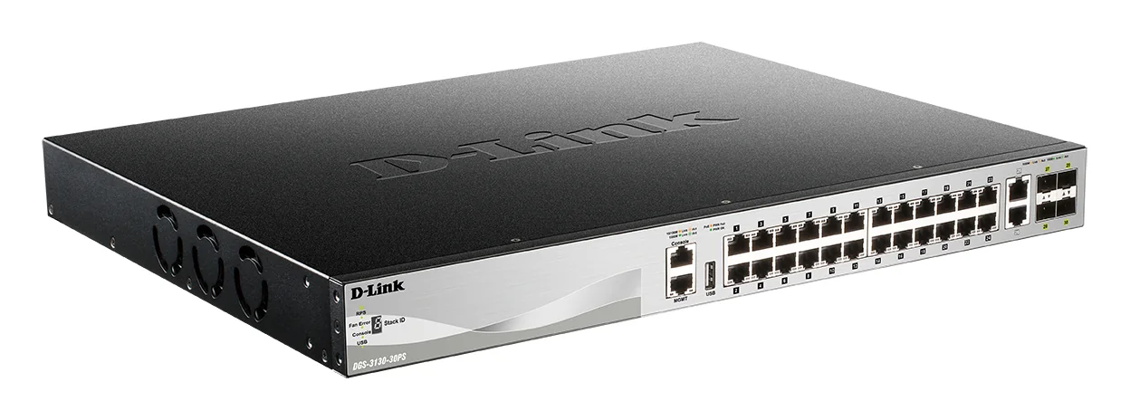 Switch de Rede Gerido D-Link DGS-3130-30PS/E L3 24 Portas Gigabit PoE 370W + 2x10GBase-T + 4x SFP+ - Imagem 3
