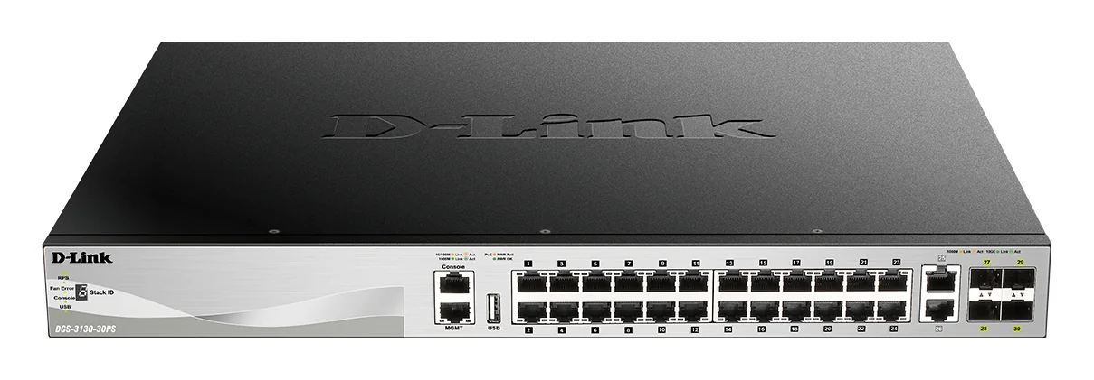 Switch de Rede Gerido D-Link DGS-3130-30PS/E L3 24 Portas Gigabit PoE 370W + 2x10GBase-T + 4x SFP+ - Imagem 2