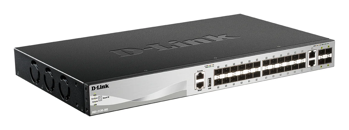 Switch de Rede Gerido D-Link DGS-3130-30S/E L3 Stackable 24 SFP + 4 SFP+ 10G + 2 RJ-45 10G - Imagem 2