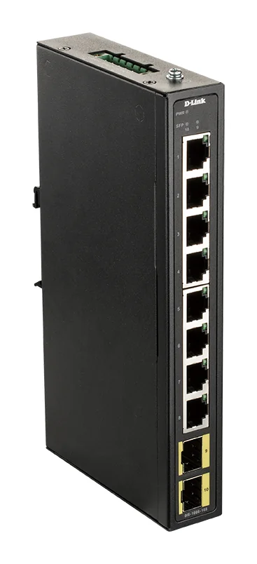 Switch de rede industrial D-Link DIS-100G-10S Gigabit 8 portas + 2 SFP DIN rail
