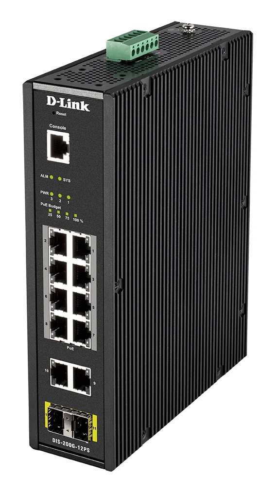 Switch de rede industrial D-Link DIS-200G-12PS L2 PoE 10 Gigabit + 2 SFP 240W - Imagem 2