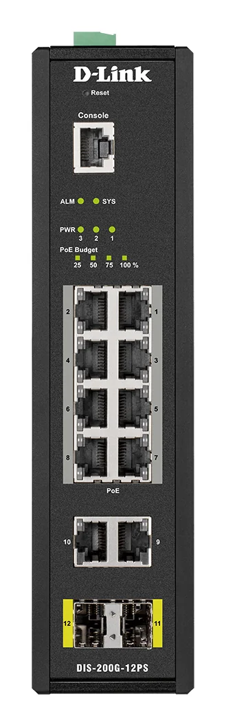 Switch de rede industrial D-Link DIS-200G-12PS L2 PoE 10 Gigabit + 2 SFP 240W - Imagem 3