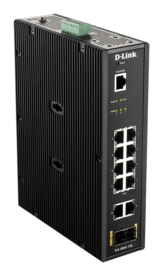Switch de Rede Industrial D-Link DIS-200G-12S Smart Managed L2 12 Portas Gigabit 10x RJ-45 + 2x SFP