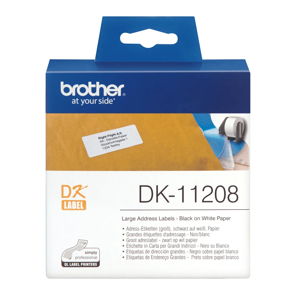Etiquetas de endereço Brother DK-11208 38x90mm rolo 400 unidades preto sobre branco - Imagem 3