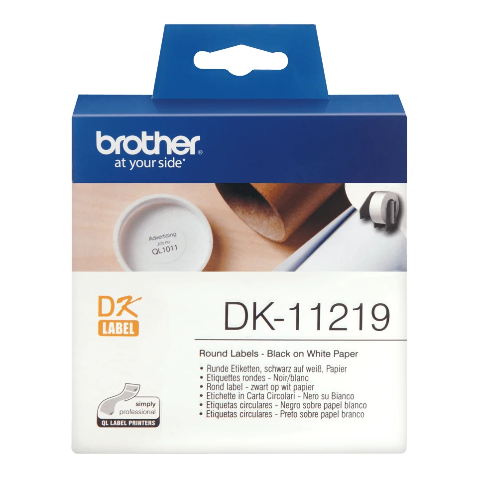 Rolo de etiquetas Brother DK-11219 circulares 12mm 1200un brancas - Imagem 2