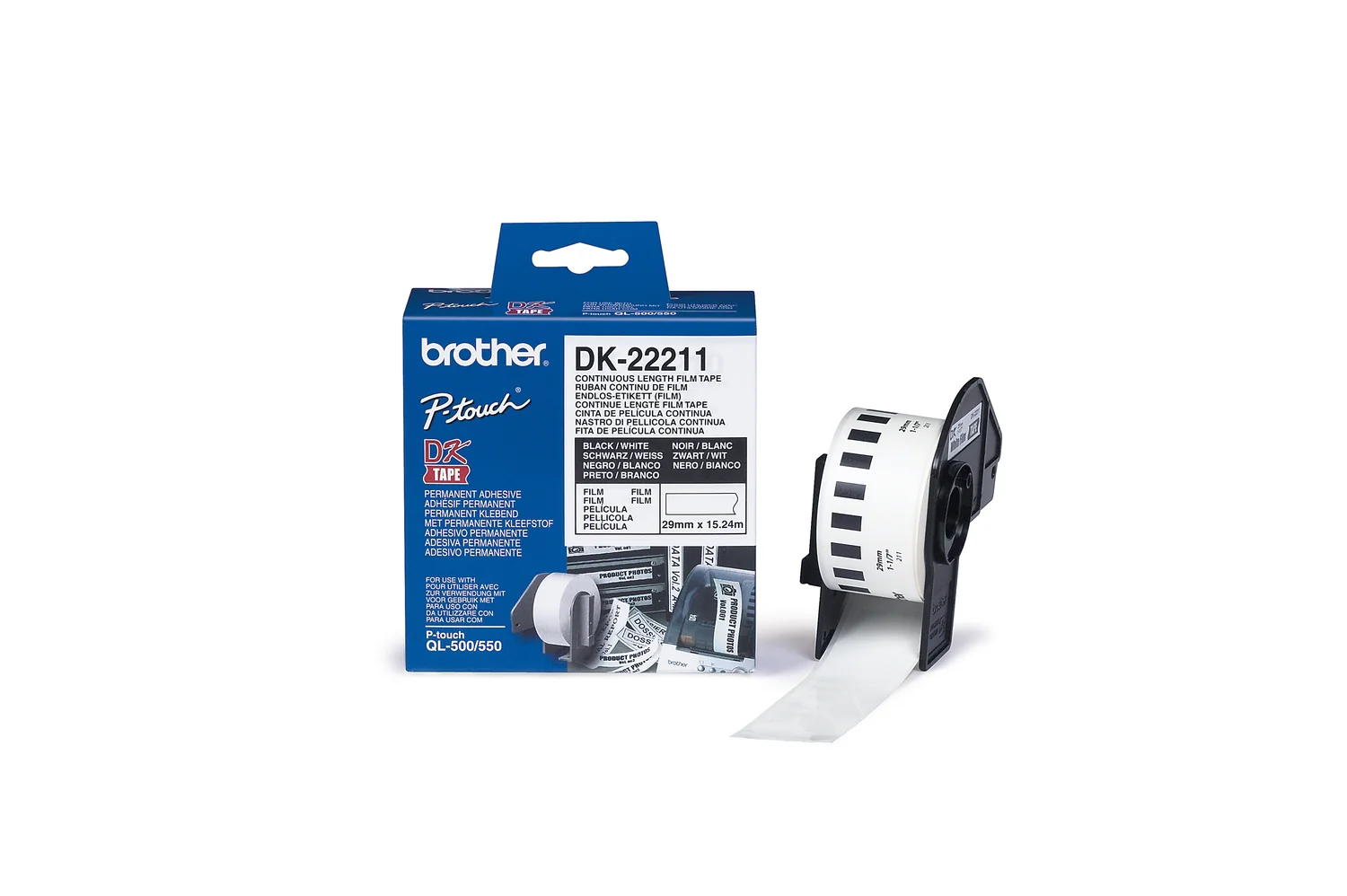 Rolo de Etiquetas Brother DK-22211 29mm Preto sobre Branco