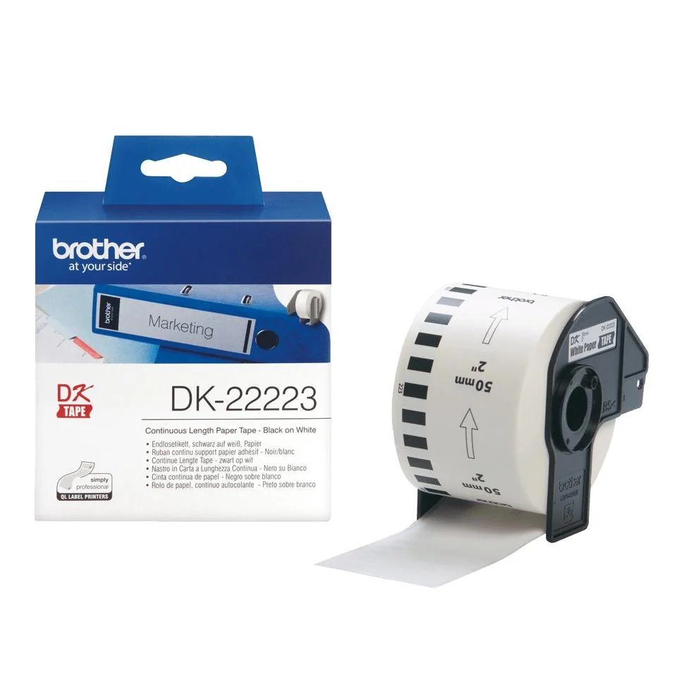 Rolo de etiquetas Brother DK-22223 contínuo autocolante branco 50 mm