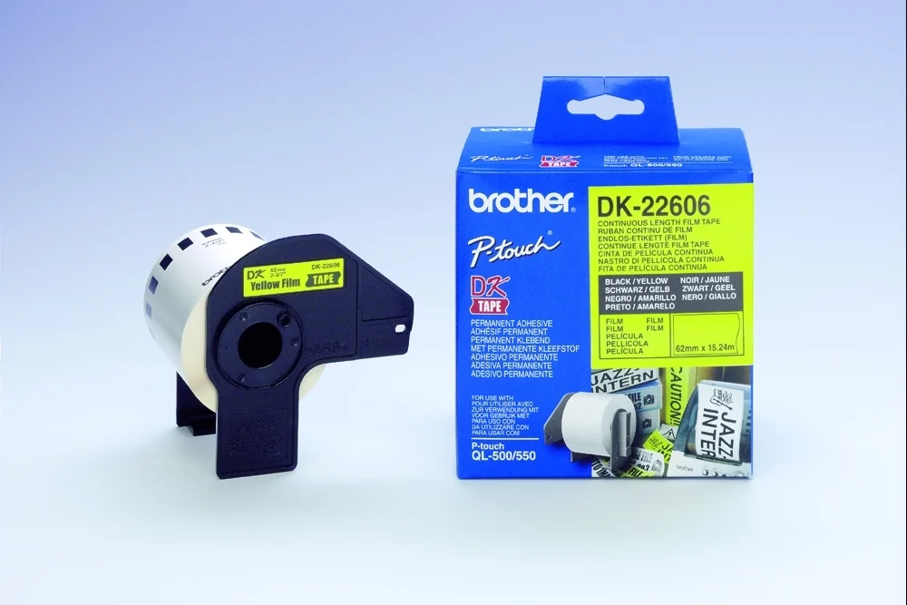 Rolo de etiquetas Brother DK-22606 película contínua amarela 62mm x 15,24m