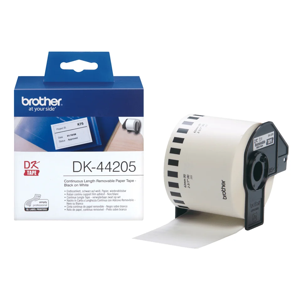 Rolo de etiquetas Brother DK-44205 contínuo removível branco 62 mm